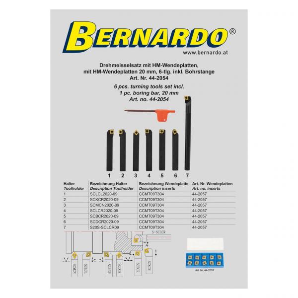 Bernardo Carbide turning tool set, 6-pcs. incl. boring bar, 20 mm