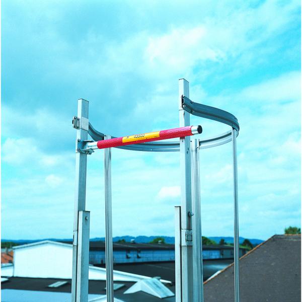 Zarges fixed ladder safety barrier with spring mechanism
