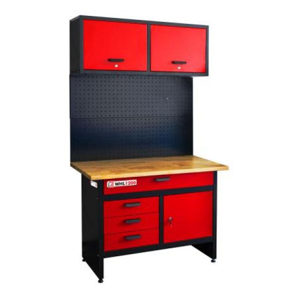 WHL1200 Holzmann Werkbank mit Haengeschraenken und Lochwand